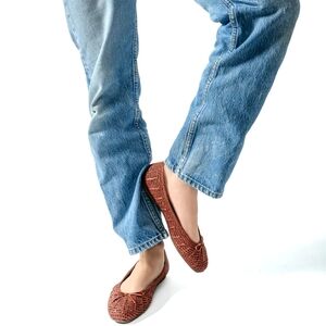 Birdies The Hummingbird Brown Woven Ballet Flats